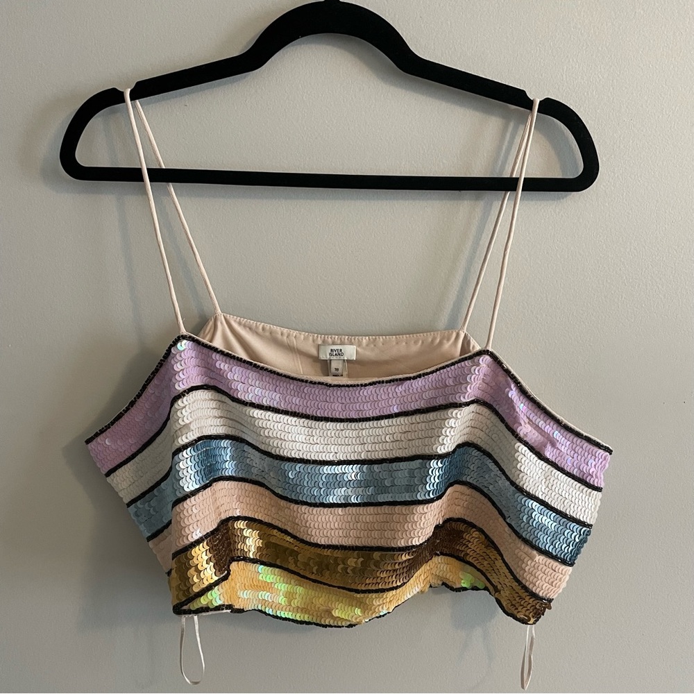 River Island Sequin Stripe Crop Top Eras Tour Costume Idea Taylor Swift - Picture 4 of 6